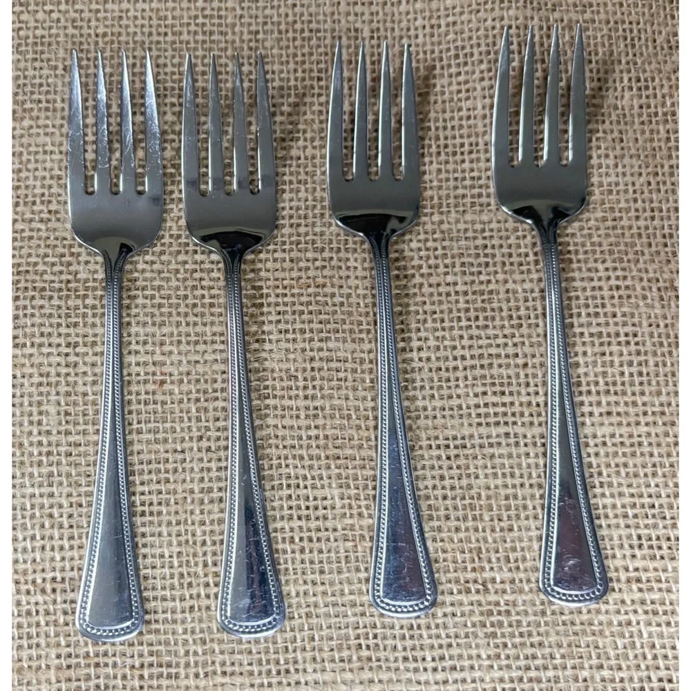 Vintage Oneida Beaded Artistry Dessert Fork Set Flatware Minimalist Simple